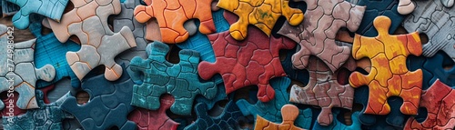 An intricate mosaic of puzzle pieces representing different skills and qualities, coming together to form a cohesive image of a company ideal candidate