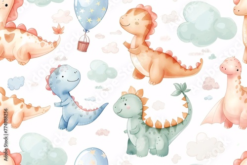 a pattern of cartoon dinosaurs