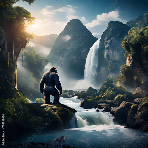 beautiful waterfall and king Kong