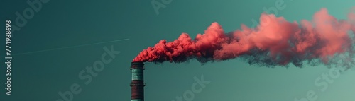 The red smoke billowing from the industrial chimney highlights the environmental impact of high carbon emissions on global climate change