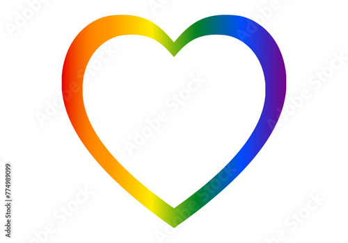 Trazado de un corazón con los colores de la bandera LGTBI. Icono de un corazón LGTBIQ+