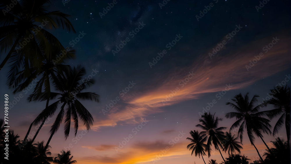 Coconut trees at sunset