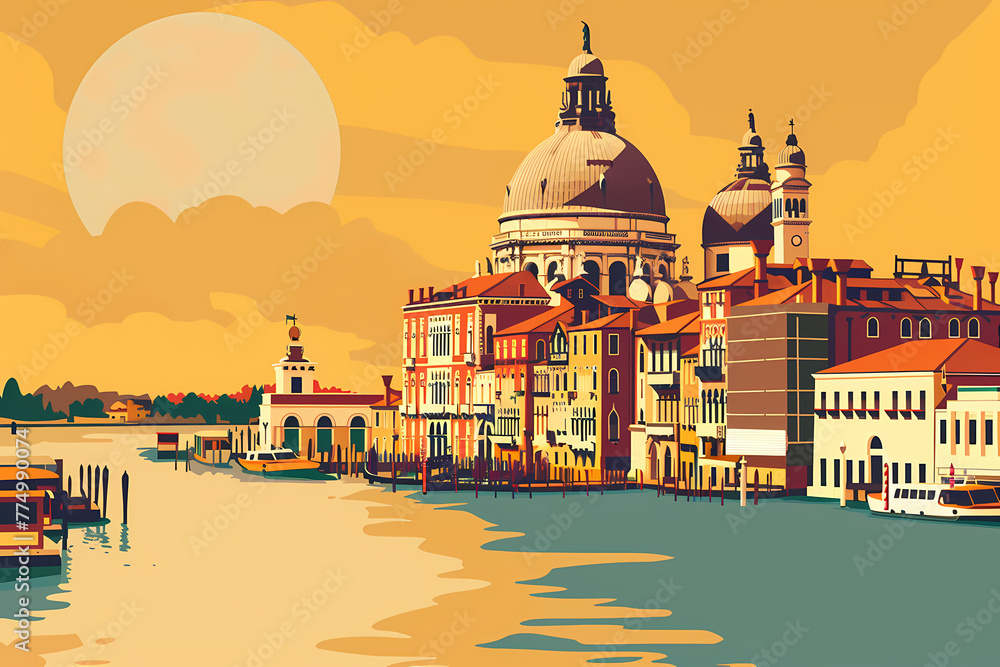 Venice, italy, veneto. View of the lagoon, with churches and historic palazzi. Navigation among the palaces.
