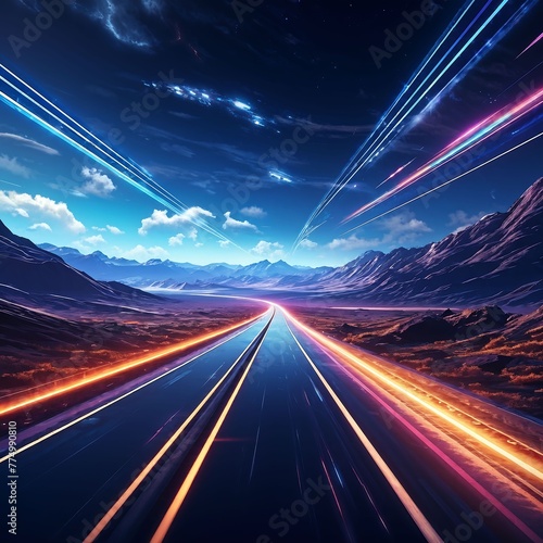 Cyberghost speeding through a superhighway in outer space.ai generated. photo