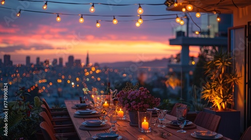 Casual Rooftop Party with City Views and Friends Gathering