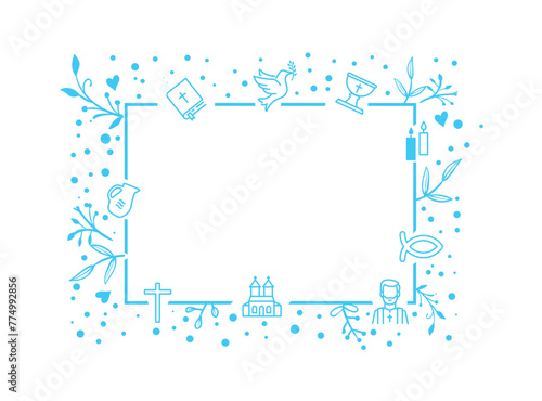 Baptism Template with christian symbols - rectangular size - blue