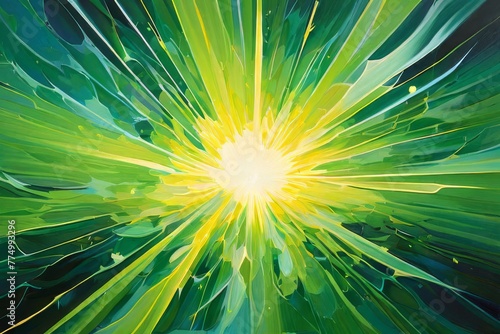 Abstract green background. Explosion star with gloss