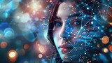 Futuristic Technology Concept, Woman's Face with AI Innovation