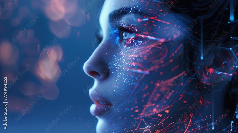 Futuristic Technology Concept, Woman's Face with AI Innovation Futuristic Technology Concept, Woman's Face with AI Innovation