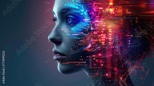 Futuristic Technology Concept, Woman's Face with AI Innovation