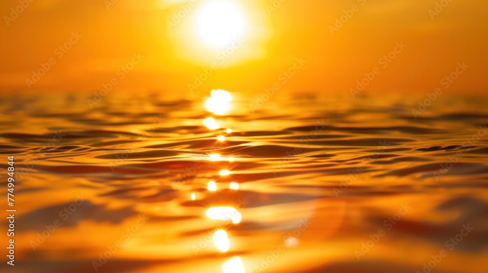 Macro of sun glare on water surface, rising temperatures, empty space background Macro of sun glare on water surface, rising temperatures, empty space background