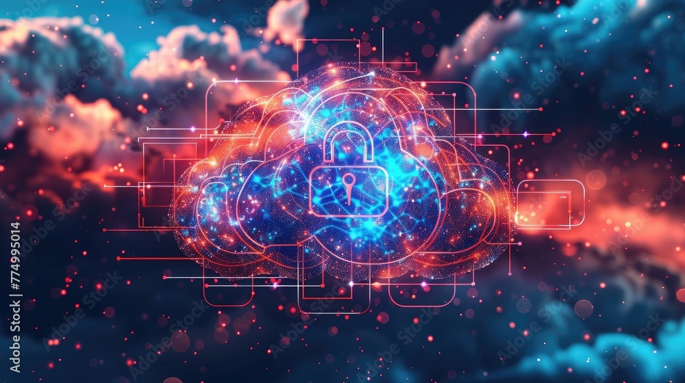Fototapeta premium Cloud Security Services, Abstract Illustration of Data Protection