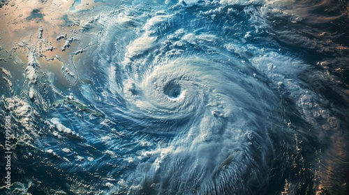 Satellite close-up of Hurricane Florence over the Atlantic, showcasing the eye of the hurricane in a super typhoon's atmospheric cyclone view