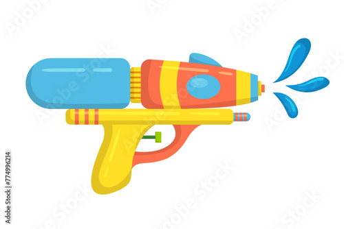 Vector plastic children's toy water gun icon isolated on white background. Multi-colored cartoon illustration