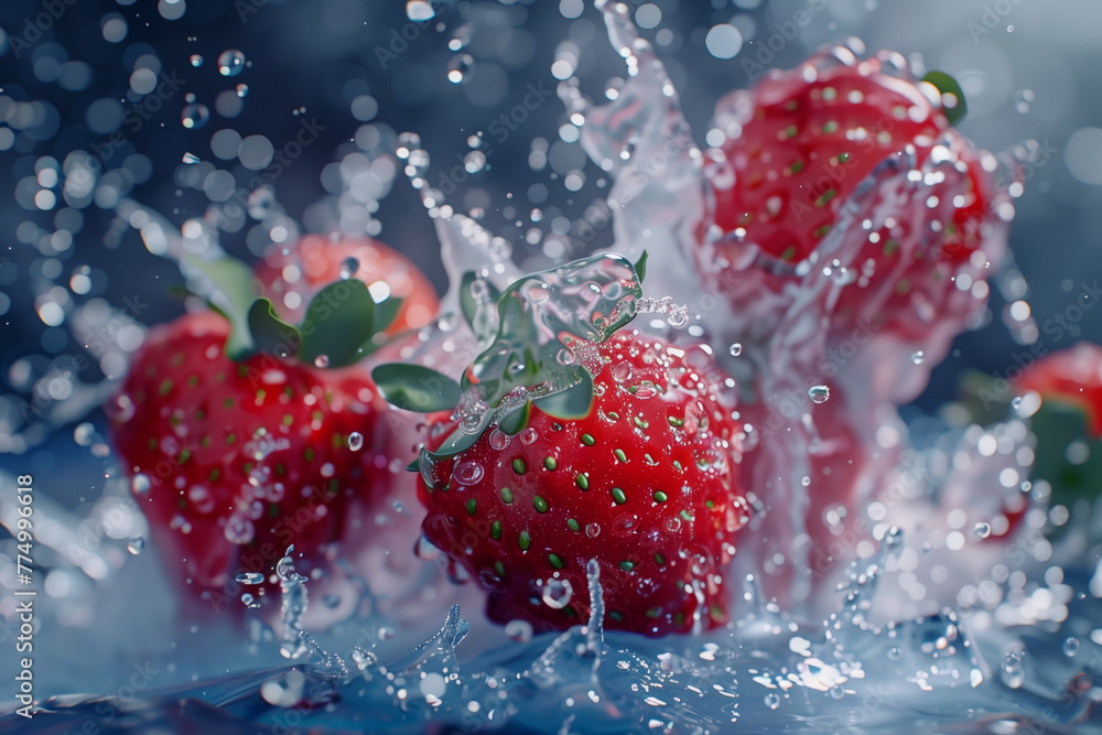 strawberries in a splash of water strawberries in a splash of water