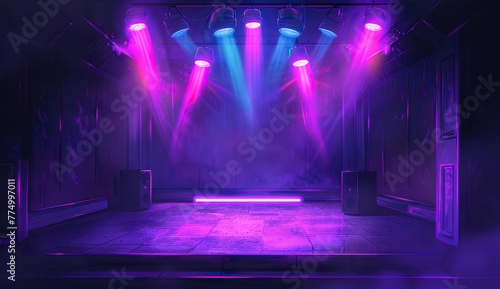 Stage and spotlights scene on the stage, in the style of light purple and light indigo © AI_images