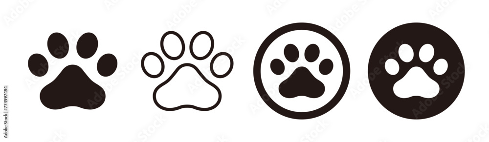 Dog and cat paw print vector icons - obrazy, fototapety, plakaty 