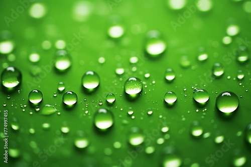 Water drops on a green background. Shallow depth of field.