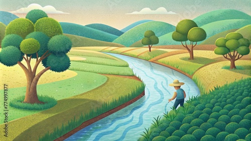In a floodprone area a farmer uses riparian buffers by planting native trees along the edges of their fields reducing soil erosion and improving