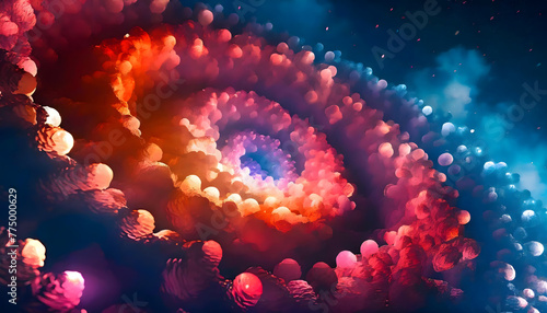 Abstract cosmic vortex with vibrant hues and glowing particles