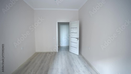 White room slow motion. walking, white doors. Empty, new