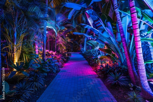 Illuminated Nighttime Flora in Neon Jungle