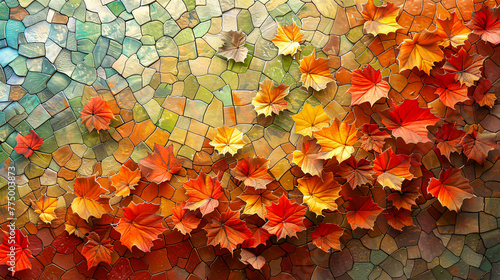 Seasonal fall leaves, bright yellow and red on textured background