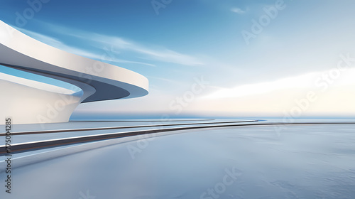 3D rendering of abstract futuristic building with empty concrete floor