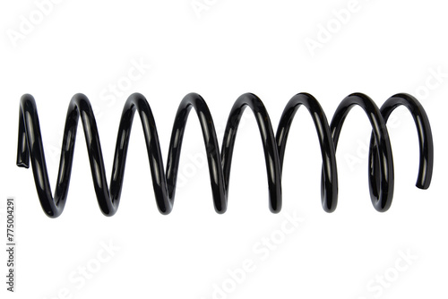 Car spare part. Large metal spring on white background. cushioning spring over white background, auto spare parts. automotive suspension springs