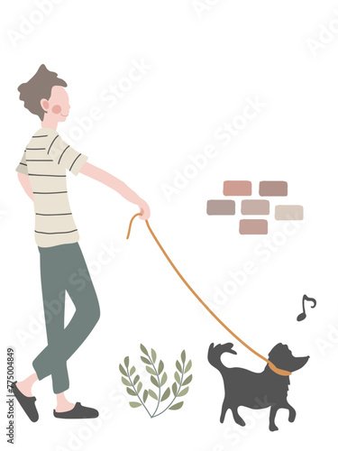 犬を散歩させる男性