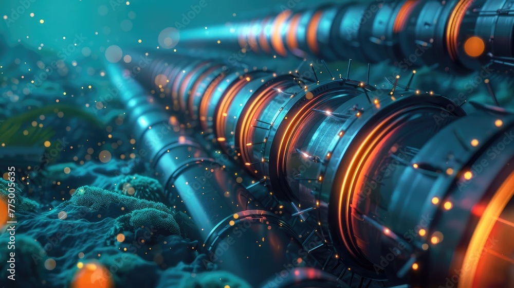 Undersea Internet Backbone, High-Tech Submarine Fiber-Optic Pipe for Global Communication Undersea Internet Backbone, High-Tech Submarine Fiber-Optic Pipe for Global Communication