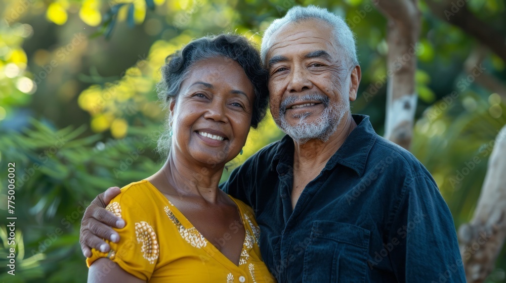 Elderly mixed race couple African American woman and asian man enjoying outdoors their relationship and marriage Elderly mixed race couple African American woman and asian man enjoying outdoors their relationship and marriage