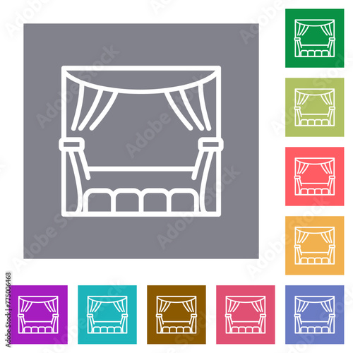 Theater stage curtain seats outline square flat icons