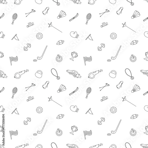 Seamless sport pattern. Background with sports icons. Doodle sport illustration
