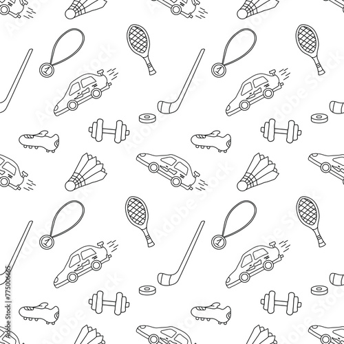 Seamless sport pattern. Background with sports icons. Doodle sport illustration