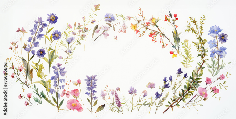 Elegant watercolor floral frame on white background