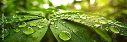 wallpaper bamboo leafs with dew fresh green aspect ratio 3:1