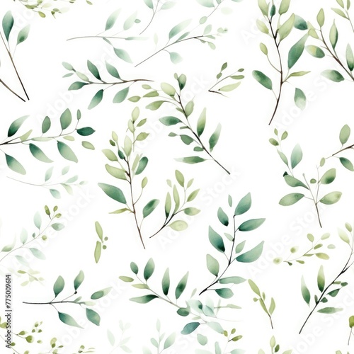 Elegant floral seamless pattern with flower and leaves watercolor on white background.