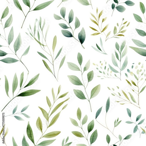Elegant floral seamless pattern with flower and leaves watercolor on white background.
