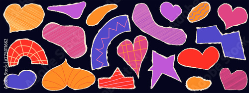 Set of tear paper shapes collage rip. Cut color shape with torn edge. Set doodle scrap. Vector illustration