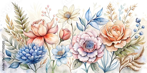 set of hand drawn watercolor plants. botanical illustration