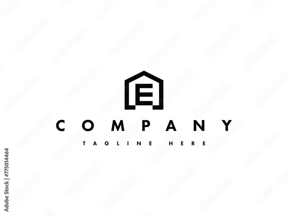 letter E house real estate line logo design letter E house real estate line logo design