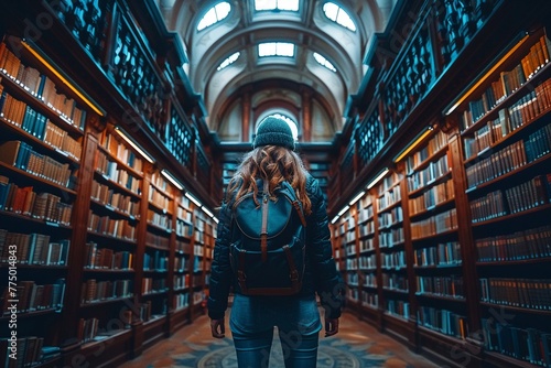 Historic Library with Students Lost in Study and Thought