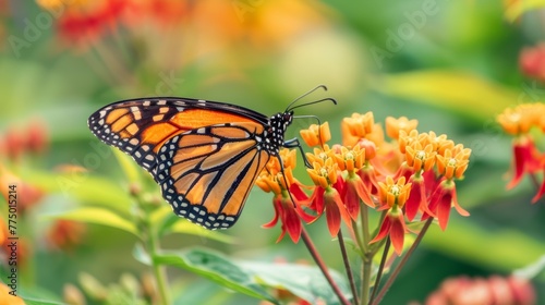 Close-Up View of Butterfly on Orange Milkweed Flower HD © NewaysStock