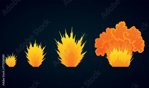 Explosion animation. Animation for game of the explosion effect. Cartoon animation for game. Exploding effect frames. Hand drawn illustration