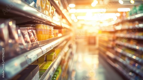 Shelf Products Display, Well-Organized Supermarket Aisle