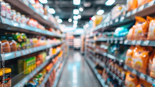 Shelf Products Display, Well-Organized Supermarket Aisle