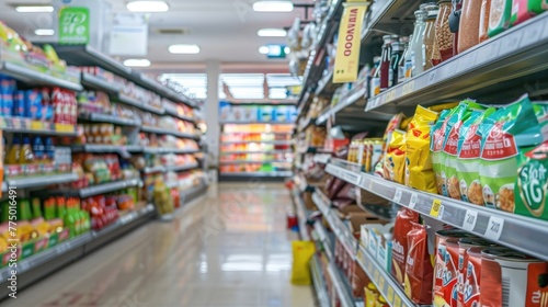 Shelf Products Display  Well-Organized Supermarket Aisle