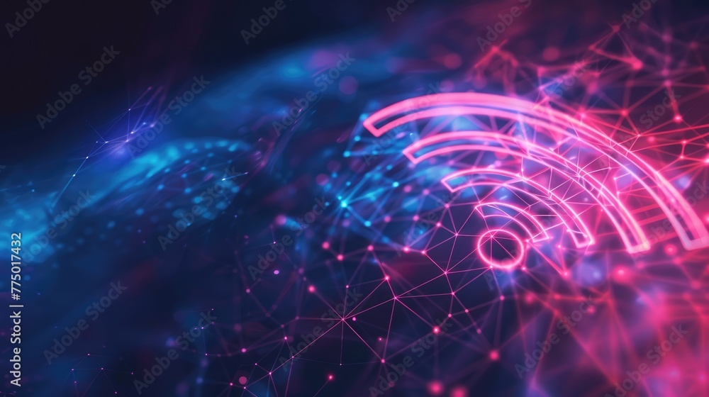 Fototapeta premium Wireless Network Concept, Abstract Data Background with Wifi Icon
