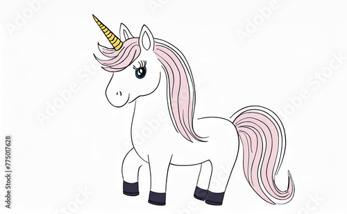 Unicorn cartoon, preschool coloring page. photo